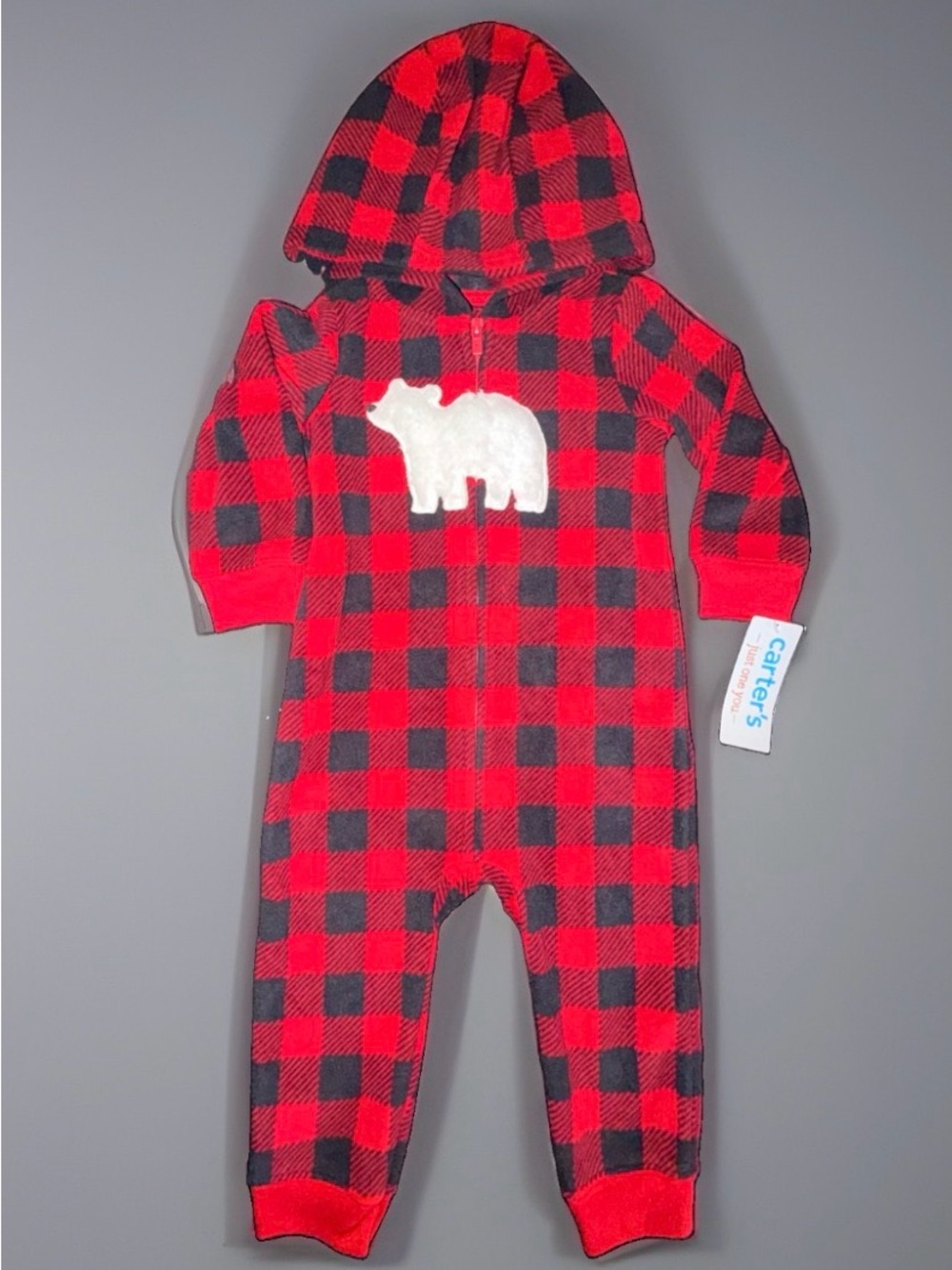 Carter's Just One You Boys Red Black Fleece Polar Bear Sleep & Play Sz 12 Mos